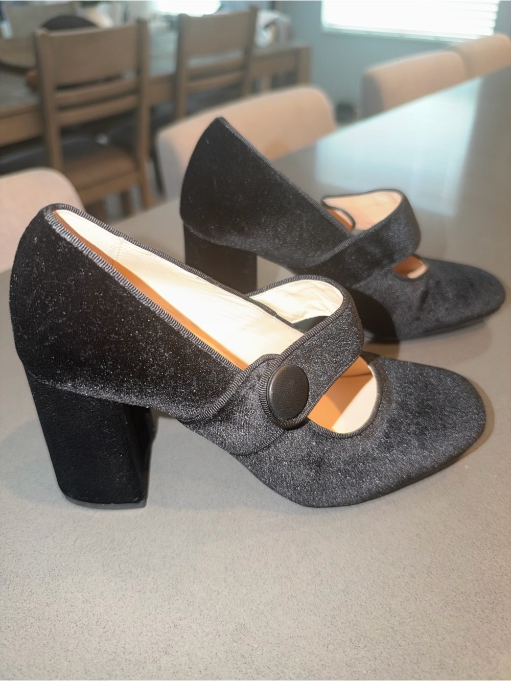 TUCKERNUCK Velvet Black Mary Jane Block Heel Pumps